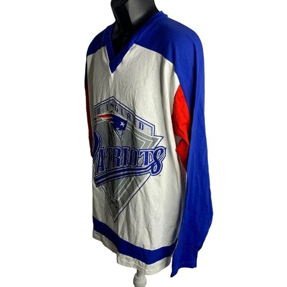Vintage 90s Mens NFL Patriots T Shirt XL White Long Sleeve Monday Night Football - Picture 5 of 9